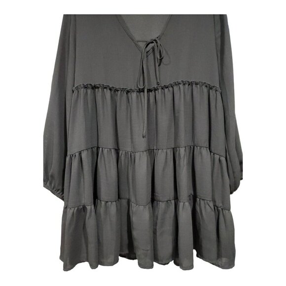 Altar'd State Women's Black Long-Sleeve Tiered Babydoll Dress Peasant Boho Sz L - Picture 3 of 14